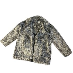Groggy  Vtg 90s/ Y2K Silver Shag Faux Fur Collared Rave Coat Lined Hook & Eye